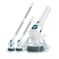 The electric cleaning brush in its 3 handheld positions. Fully extended, half extended and without extension.