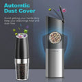 The electric salt pepper grinder, showcasing its automatic dust cover.